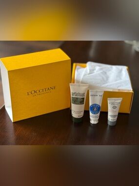 NWT! L'OCCITANE Yellow Gift Box with Neutral & White Skincare Travel sized